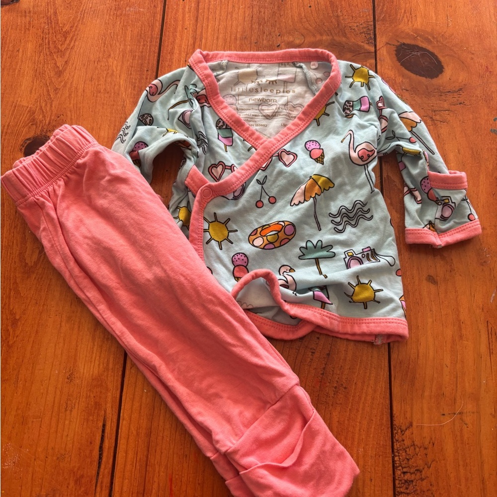 Little Sleepies Flamingo and Umbrella Pajama Set - Pink and Blue